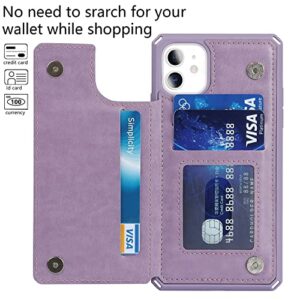 Cavor for iPhone 11 Phone Case with Card Holder,Wallet Case with Credit Card Holders for Women Men[Card Slots] [with Strap] PU Leather Shockproof Cover for iPhone 11-Heart Purple