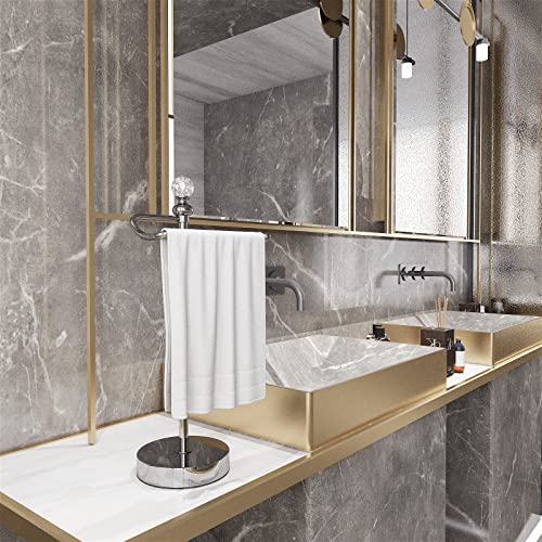 ROLABAM Heavy Weighted Hand Towel Holder(with Crystal Ball) Standing Hand Towel Holder Total Height 15.7'' for Kitchen,Bathroom,Vanity,Classic Decorative Metal Hand Towel Stand,Polished Chrome