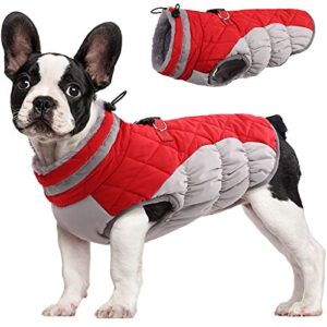 fuamey dog coat,warm dog jacket winter coat paded dog fleece vest reflective dog cold weather coats with built in harness waterproof windproof dog snow jacket clothes with zipper red small