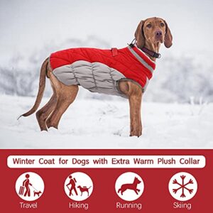 FUAMEY Dog Coat,Warm Dog Jacket Winter Coat Paded Dog Fleece Vest Reflective Dog Cold Weather Coats with Built in Harness Waterproof Windproof Dog Snow Jacket Clothes with Zipper Red Small