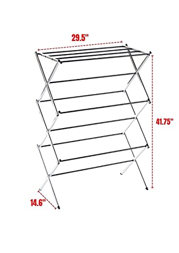 Displays By Jack Portable Collapsible Clothing Dry Rack, Retractable Drying Rack for Clothes, Lingerie, Towels, Linens, Laundry Home Apartment, Metal Chrome Finish