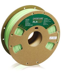 overture pla filament 1.75mm pla 3d printer filament, 1kg cardboard spool (2.2lbs), dimensional accuracy +/- 0.03mm, fit most fdm printer (ligth green)