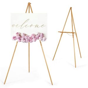 viswin 63" wooden tripod display easel stand for wedding sign, poster, a-frame artist easel floor with tray for painting, canvas, foldable easel - natural