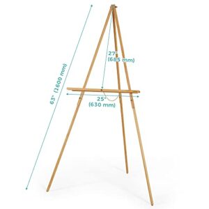 VISWIN 63" Wooden Tripod Display Easel Stand for Wedding Sign, Poster, A-Frame Artist Easel Floor with Tray for Painting, Canvas, Foldable Easel - Natural