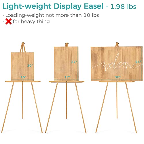 VISWIN 63" Wooden Tripod Display Easel Stand for Wedding Sign, Poster, A-Frame Artist Easel Floor with Tray for Painting, Canvas, Foldable Easel - Natural