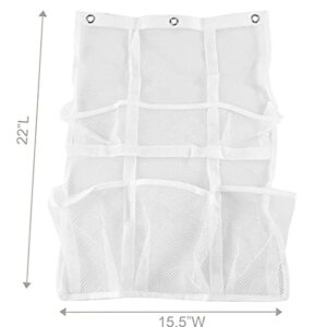 Home-X 6-Pocket Mesh Hanging Shower Caddy, Hang from Curtain Rods or Over the Door, Simple Bathroom Organizer for Soap, Shampoo, and More, 22" L x 15 ½” W, White