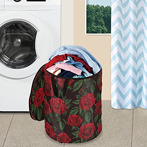 ALAZA 50 L Collapsible Laundry Basket, Red Roses Pop-up Storage Baskets for Home Organization, Toy Organizer