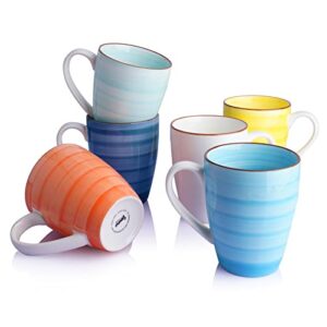 sweese 16 oz coffee mugs set of 6 for latte ice americano hot tea beverage cocoa, porcelain tea cup with handle, dishwasher safe, multicolor, gradient colors, 626.002
