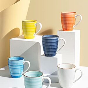 Sweese 16 oz Coffee Mugs Set of 6 for Latte Ice Americano Hot Tea Beverage Cocoa, Porcelain Tea Cup with Handle, Dishwasher Safe, Multicolor, Gradient Colors, 626.002