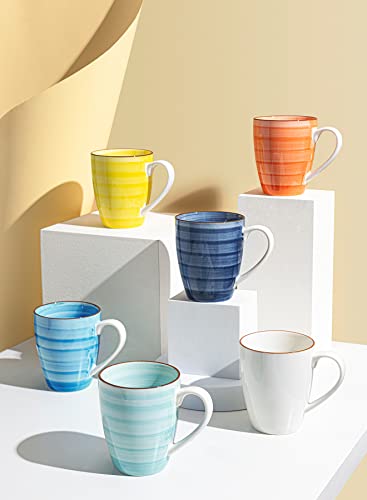 Sweese 16 oz Coffee Mugs Set of 6 for Latte Ice Americano Hot Tea Beverage Cocoa, Porcelain Tea Cup with Handle, Dishwasher Safe, Multicolor, Gradient Colors, 626.002