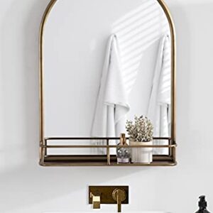 Kate and Laurel Estero Modern Arched Mirror with Shelf, 20 x 28, Gold, Transitional Arch Mirror for Wall