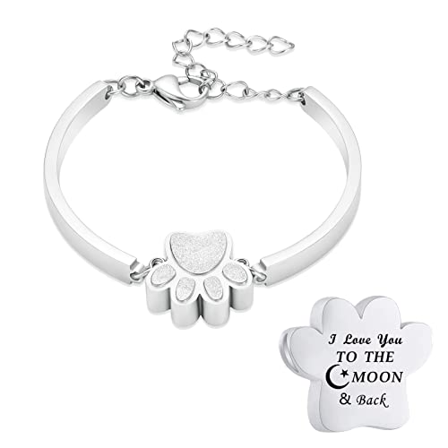 Stainless Steel Paw Print Urn Bracelet Memorial Ash Keepsake Cremation Jewelry Dog Ashes Bracelet