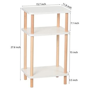 exilot 3-Tier Side Table, Tall End Table with Storage Rack, Wooden Bedside Table for Living Room Bedroom Office No-Tool Assembly White.