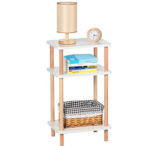 exilot 3-Tier Side Table, Tall End Table with Storage Rack, Wooden Bedside Table for Living Room Bedroom Office No-Tool Assembly White.