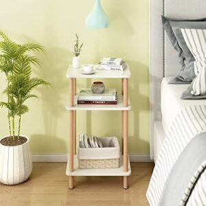 exilot 3-Tier Side Table, Tall End Table with Storage Rack, Wooden Bedside Table for Living Room Bedroom Office No-Tool Assembly White.