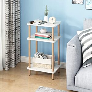 exilot 3-Tier Side Table, Tall End Table with Storage Rack, Wooden Bedside Table for Living Room Bedroom Office No-Tool Assembly White.