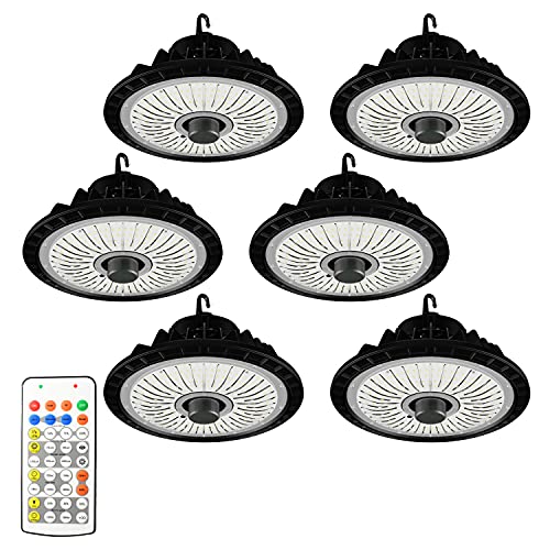 Promounts UFO High Bay LED Light, 6 Pack Commercial Bay Lighting with Motion Sensor for Garage/Warehouse/Gym, Remote Control, 150W 22500Lumen Energy Saving, UL Certified IP66 Waterproof