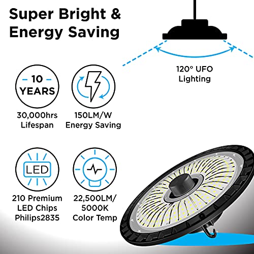 Promounts UFO High Bay LED Light, 6 Pack Commercial Bay Lighting with Motion Sensor for Garage/Warehouse/Gym, Remote Control, 150W 22500Lumen Energy Saving, UL Certified IP66 Waterproof