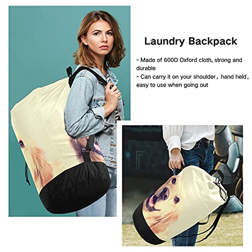 Golden Retriever Dog Laundry Bag with Shoulder Straps Laundry Backpack Bag Drawstring Closure Hanging Hamper for Camp Travel College Dorm Essentials