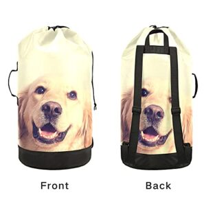 Golden Retriever Dog Laundry Bag with Shoulder Straps Laundry Backpack Bag Drawstring Closure Hanging Hamper for Camp Travel College Dorm Essentials