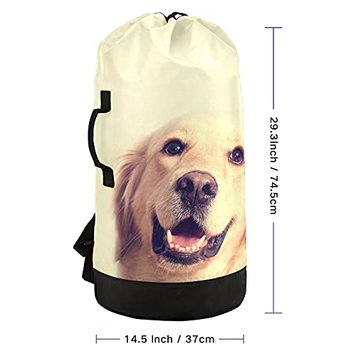 Golden Retriever Dog Laundry Bag with Shoulder Straps Laundry Backpack Bag Drawstring Closure Hanging Hamper for Camp Travel College Dorm Essentials