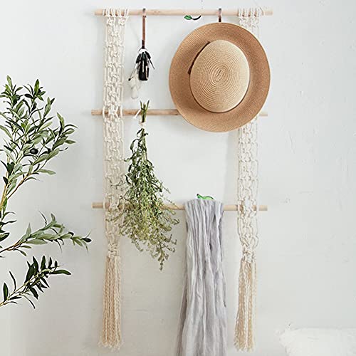 Anntool 3-Tier Macrame Wood Decorative Hanging Wall Towel Blanket Shelf, Bathroom Storage Toilet Paper Display Rack, Farmhouse Towel Holder for Kitchen, Bathroom, Bedroom, Entryway