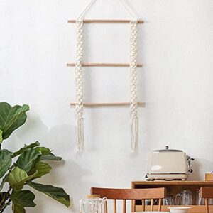 Anntool 3-Tier Macrame Wood Decorative Hanging Wall Towel Blanket Shelf, Bathroom Storage Toilet Paper Display Rack, Farmhouse Towel Holder for Kitchen, Bathroom, Bedroom, Entryway