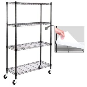 catalina creations efine 4-shelf shelving units with 4-shelf liners and 3'' wheels, adjustable heavy duty steel wire shelving unit and storage for garage, kitchen, office (36w x 14d x 57.7h)