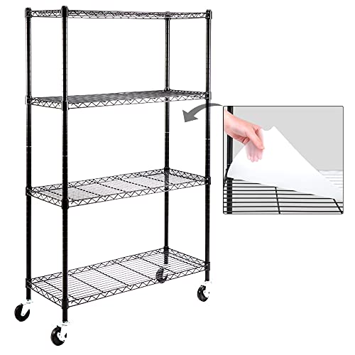 Catalina Creations EFINE 4-Shelf Shelving Units with 4-Shelf Liners and 3'' Wheels, Adjustable Heavy Duty Steel Wire Shelving Unit and Storage for Garage, Kitchen, Office (36W x 14D x 57.7H)