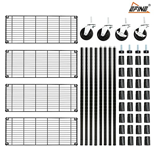 Catalina Creations EFINE 4-Shelf Shelving Units with 4-Shelf Liners and 3'' Wheels, Adjustable Heavy Duty Steel Wire Shelving Unit and Storage for Garage, Kitchen, Office (36W x 14D x 57.7H)