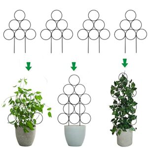 4 pack indoor trellis small trellis for potted plants, 15.7 inch stackable house plant trellis for climbing plants, indoor plant trellis decorate plant as christmas tree, metal trellis for ivy vine