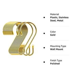 Hotop 30 Pieces 3.15 Inch S-Shaped Stainless Steel Hooks Metal Hanging Hooks Curtain Hooks S Hooks Heavy Duty for Bedroom, Bathroom, Kitchen, Office and More (Gold)