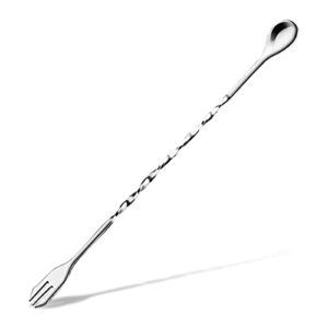 kufung cocktail spoon bar stirring spoon, long attractive spiral stainless steel small strainer mixing spoon for cocktails, tea herbs, coffee & drinks (silver, l)