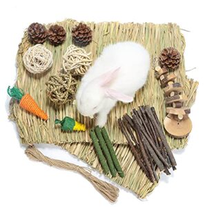 pstardmoon bunny grass mat with small animal chew toys woven bed mat for small animals rabbit bedding nest chew toy bed play toy for rabbits chinchilla hamsters guinea pigs gerbils groundhog…