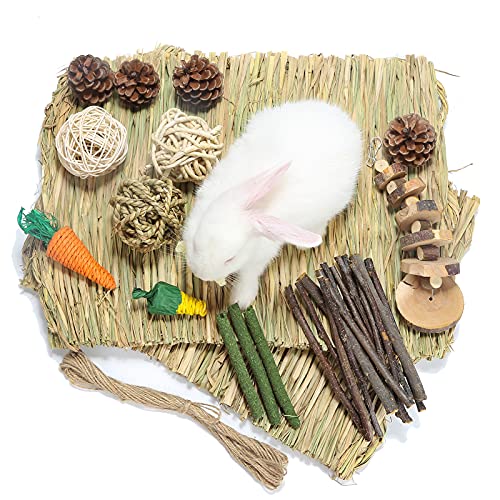 PStarDMoon Bunny Grass Mat with Small Animal Chew Toys Woven Bed Mat for Small Animals Rabbit Bedding Nest Chew Toy Bed Play Toy for Rabbits Chinchilla Hamsters Guinea Pigs Gerbils Groundhog…