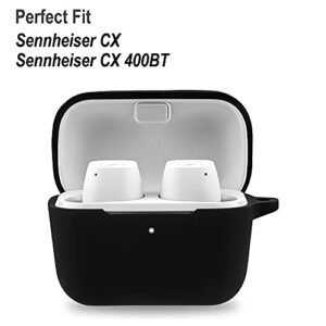 Geiomoo Silicone Carrying Case Compatible with Sennheiser CX, Sennheiser CX 400BT, Portable Scratch Shock Resistant Cover with Carabiner (Black)