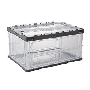 Folding and Stackable Bin with Lid | Storage Container | Storage Organizer | Storage Totes | Trunk Organizer, 80 Liter, Set of 2, Clear & Gray