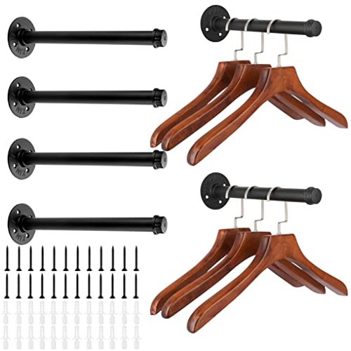 Sumnacon 6Pcs 12 Inch Industrial Pipe Clothes Bars - Heavy Duty Rustic Coat Hangers with Screws, Wall-Mounted Iron Garment Holder Racks for Bedroom Bathroom Laundry Room Boutique Clothing Store, Black