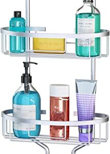 GAOKASE Shower Caddy Over Shower Head, Hanging 3-Tier Bathroom No Drilling Shower Organizer Aluminum 2-Hooks for Towel Soap Conditioner