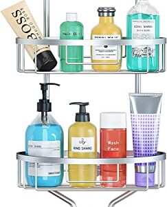 GAOKASE Shower Caddy Over Shower Head, Hanging 3-Tier Bathroom No Drilling Shower Organizer Aluminum 2-Hooks for Towel Soap Conditioner