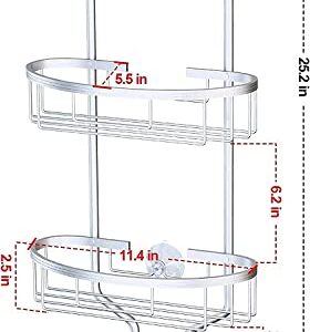 GAOKASE Shower Caddy Over Shower Head, Hanging 3-Tier Bathroom No Drilling Shower Organizer Aluminum 2-Hooks for Towel Soap Conditioner