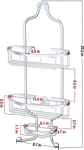 GAOKASE Shower Caddy Over Shower Head, Hanging 3-Tier Bathroom No Drilling Shower Organizer Aluminum 2-Hooks for Towel Soap Conditioner