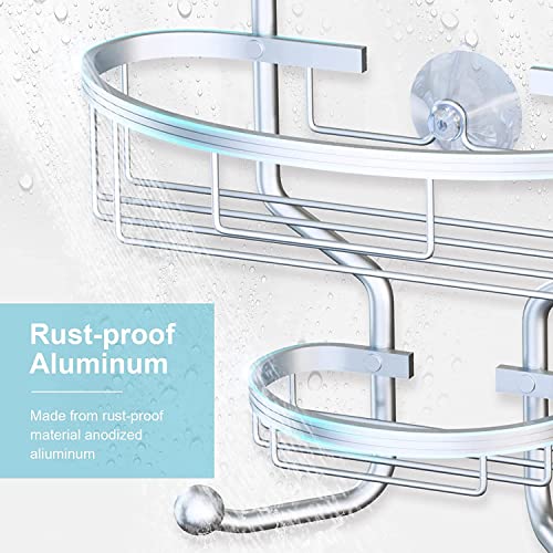 GAOKASE Shower Caddy Over Shower Head, Hanging 3-Tier Bathroom No Drilling Shower Organizer Aluminum 2-Hooks for Towel Soap Conditioner