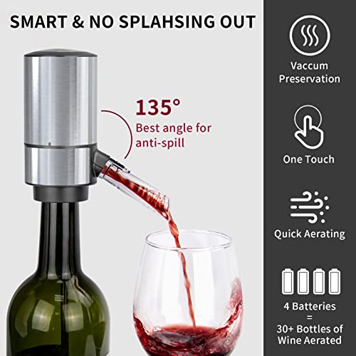 Electric Wine Aerator Pourer Automatic Wine Dispenser Pump with Retractable Tube for One-Touch Instant Oxidation Smart Wine Aerator Decanter for Travel/Home