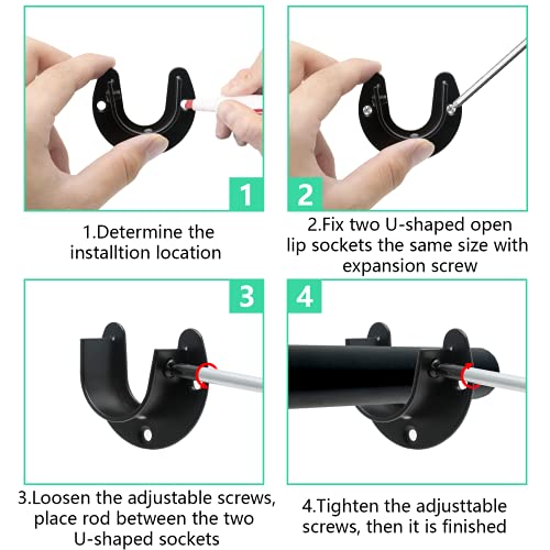 Suiwotin 2 Packs Stainless Steel Closet Rod End Supports 1 Inch Wardrobe Bracket Heavy Duty Closet Pole Sockets Flange Rod Holder, U-Shaped with Screws, Black