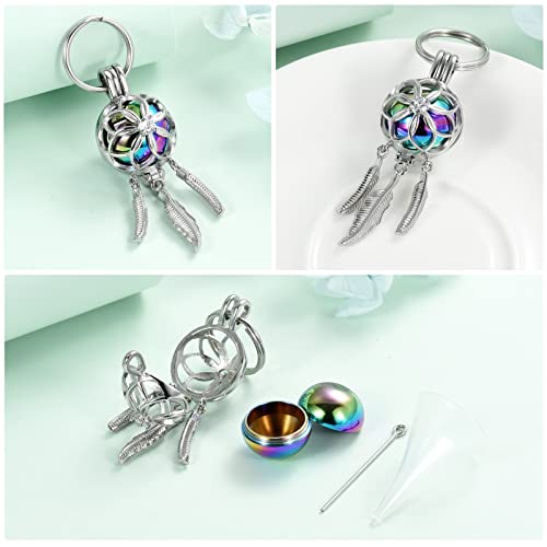 shajwo Cremation Jewelry Dream Catcher Urn Keychain for Ashes for Women Men Memorial Angel Wing Human Pet Ashes Pendant,Rainbow