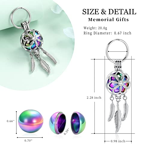 shajwo Cremation Jewelry Dream Catcher Urn Keychain for Ashes for Women Men Memorial Angel Wing Human Pet Ashes Pendant,Rainbow