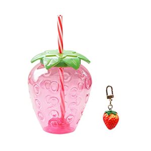 soaoun sippy cup strawberry shaped pp portable water cup lovely with straw pendant strap fruit pattern drinking bottle cute for home gift