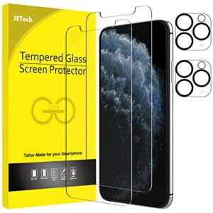 jetech screen protector for iphone 11 pro 5.8-inch with camera lens protector, tempered glass film, 2-pack each