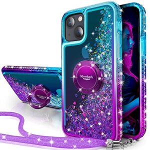 silverback for iphone 13 case with ring stand, women girls bling holographic sparkle glitter cute cover, diamond ring protective phone case for iphone 13 6.1'' - purple